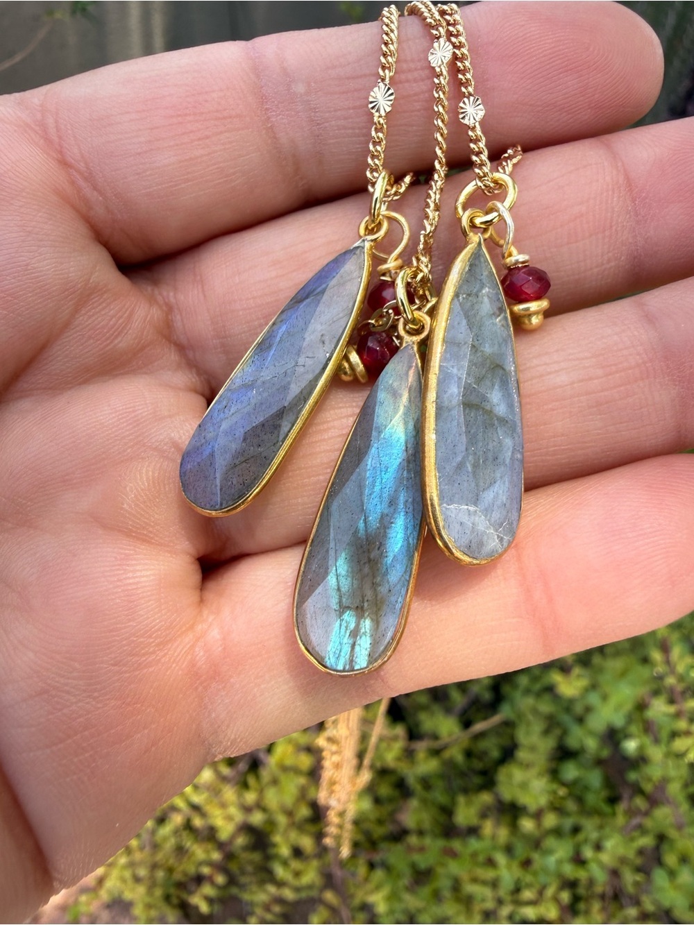Gold Labradorite Teardrop Pendant Necklace - Blue-Iridescent #9